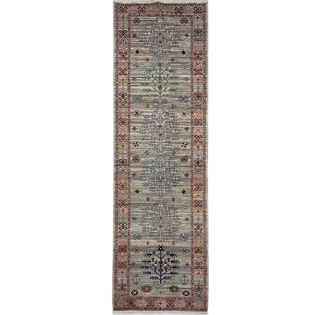 Hand-Woven Natural Grey Afghan Tribal Wool Runner Rug (85x305 cm)