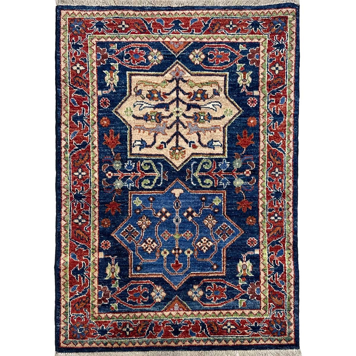 Hand-Woven Blue Afghan Tribal Wool Rug (80x120 cm)