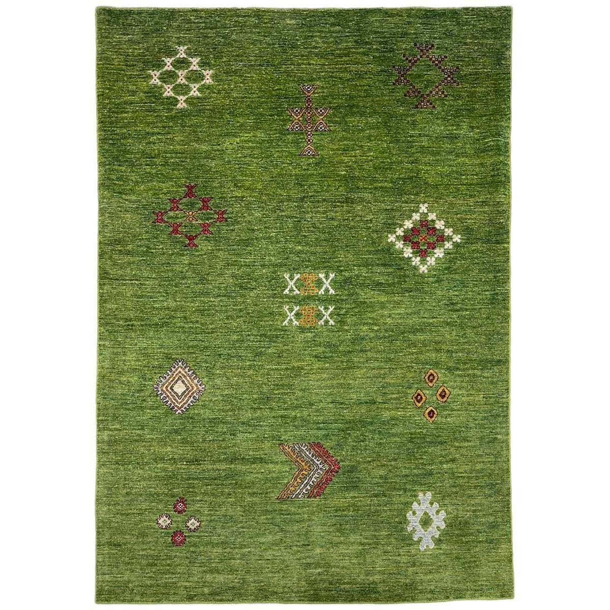 Tapis afghan moderne en laine, tissé à la main, vert (160 x 235 cm)