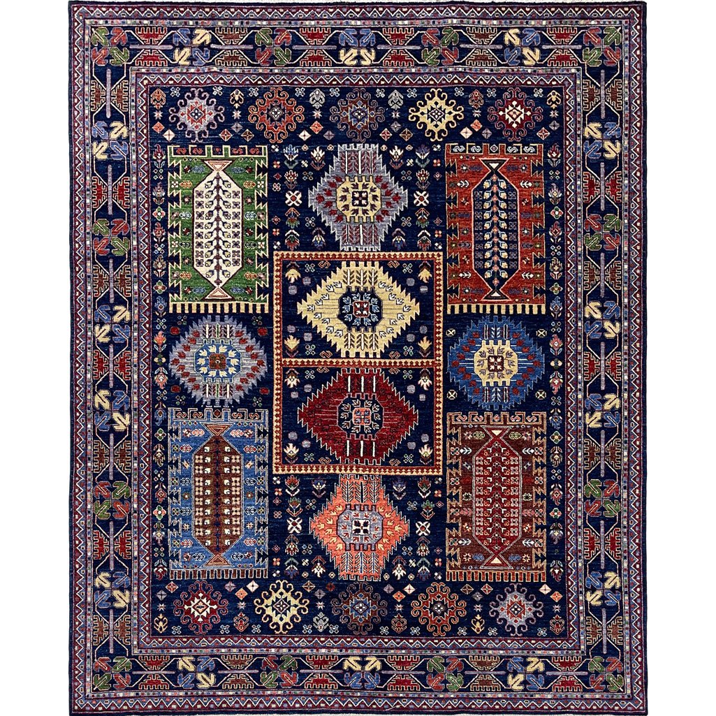 Hand-Woven Navy Afghan Veziri Tribal Wool Rug (240x310 cm)