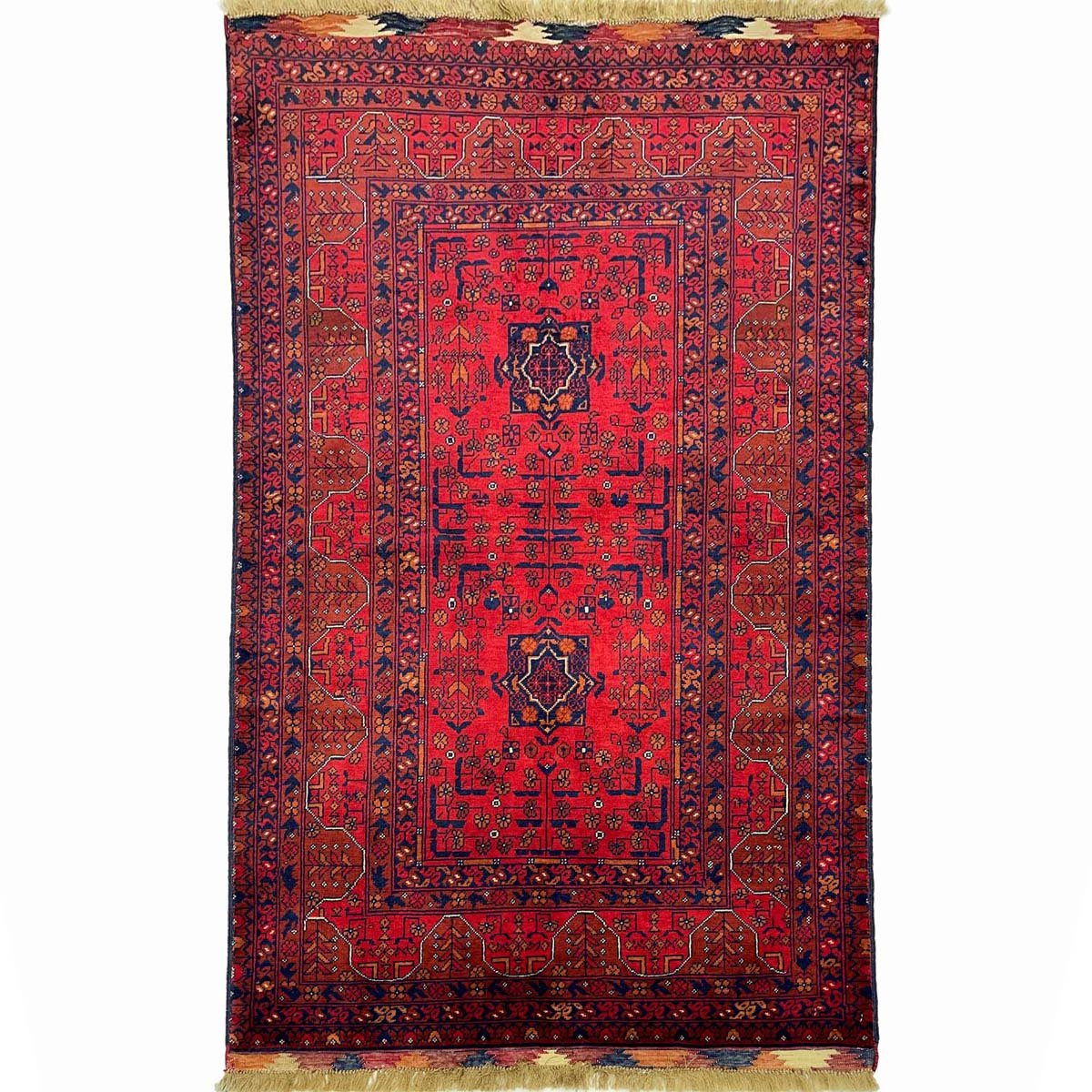 Tapis afghan Bilicik en laine, tissé à la main, à mailles fines (95 x 145 cm)