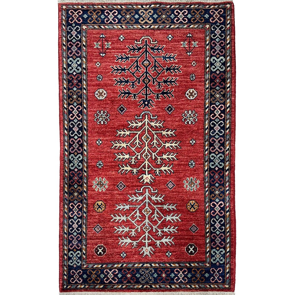 Hand-Woven Red Afghan Tribal Wool Rug (90x150 cm)