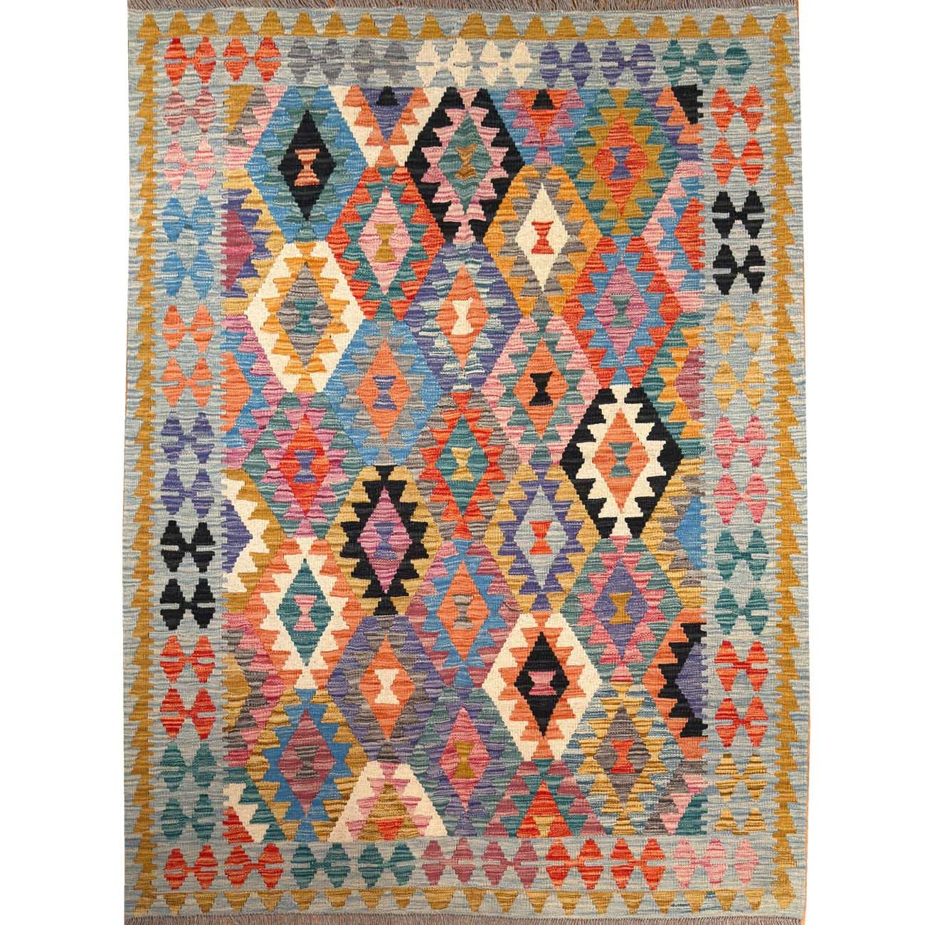 Hand-Woven Anatolian Patterned Wool Kilim (150x190 cm)