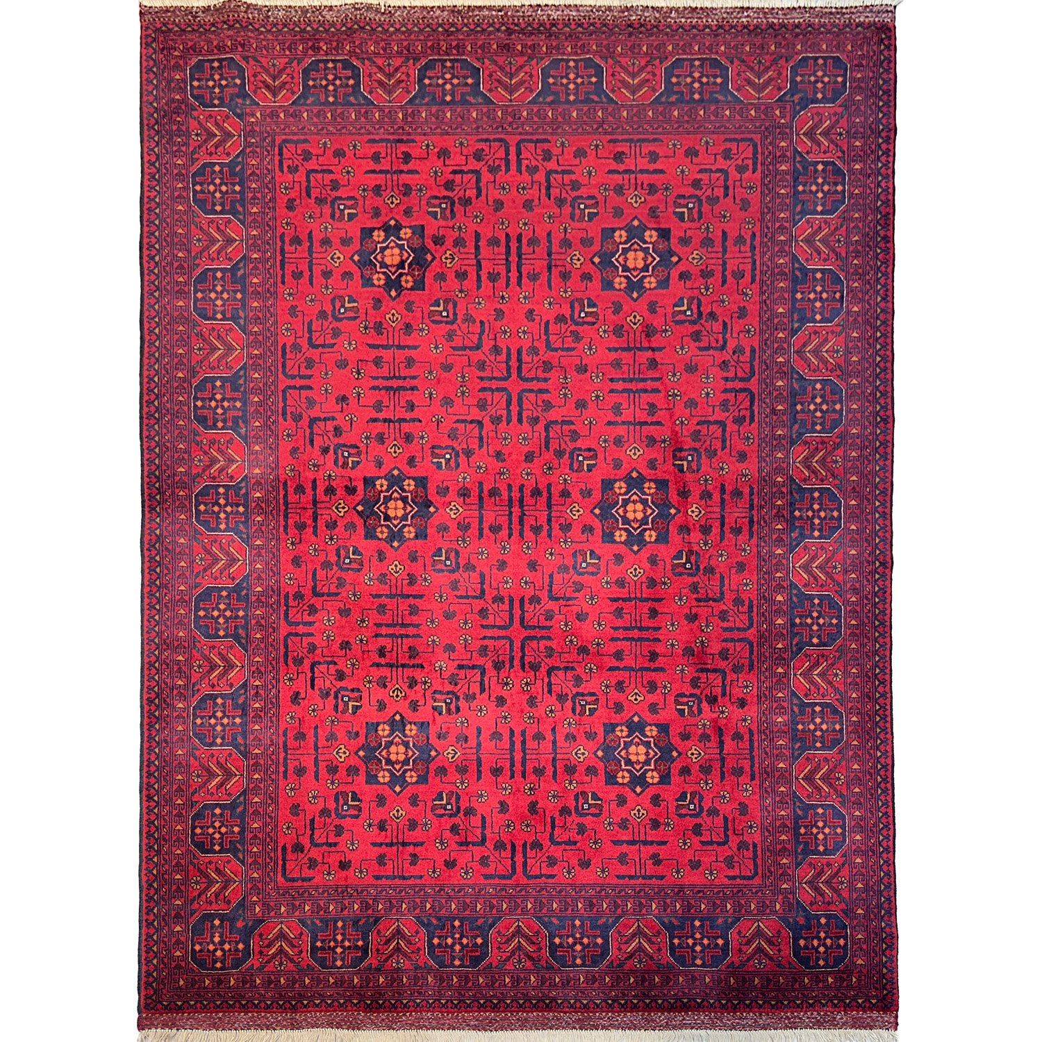 Hand-Woven Star Patterned Red Afghan Wool Rug (150x215 cm)