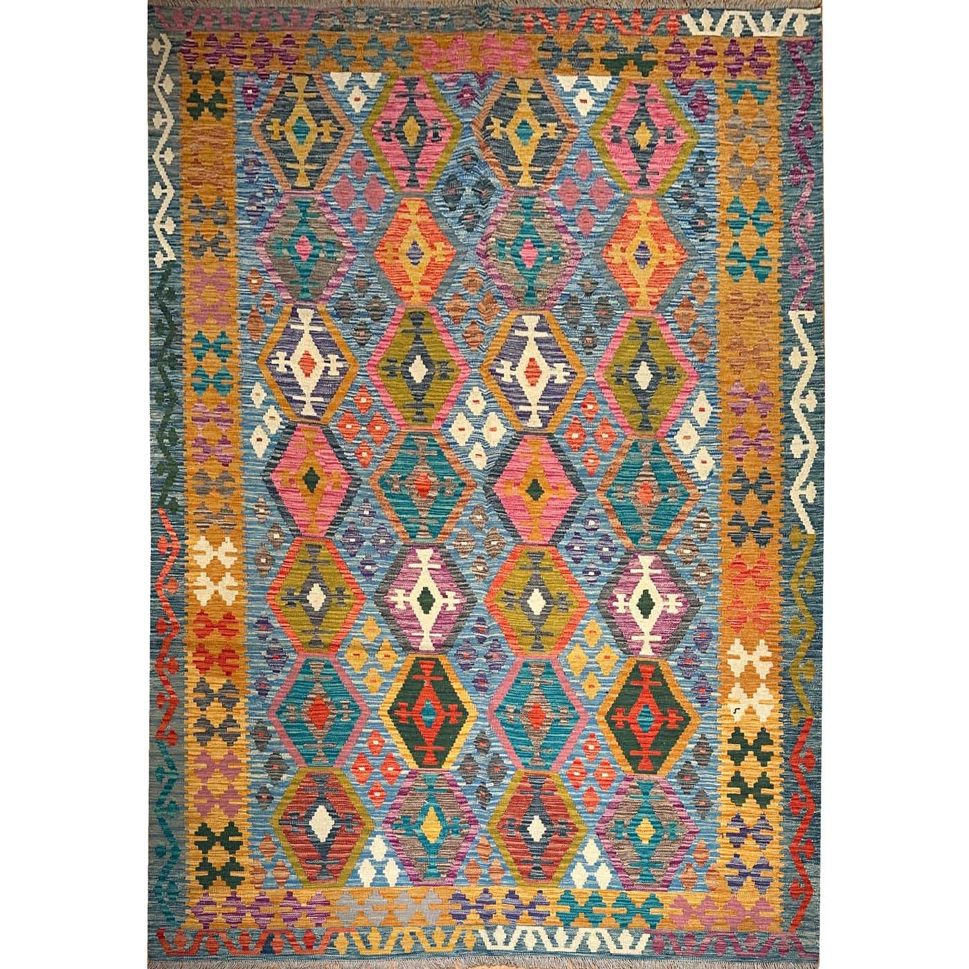 Kilim en laine tissé à la main, aux motifs anatoliens (200 x 300 cm)