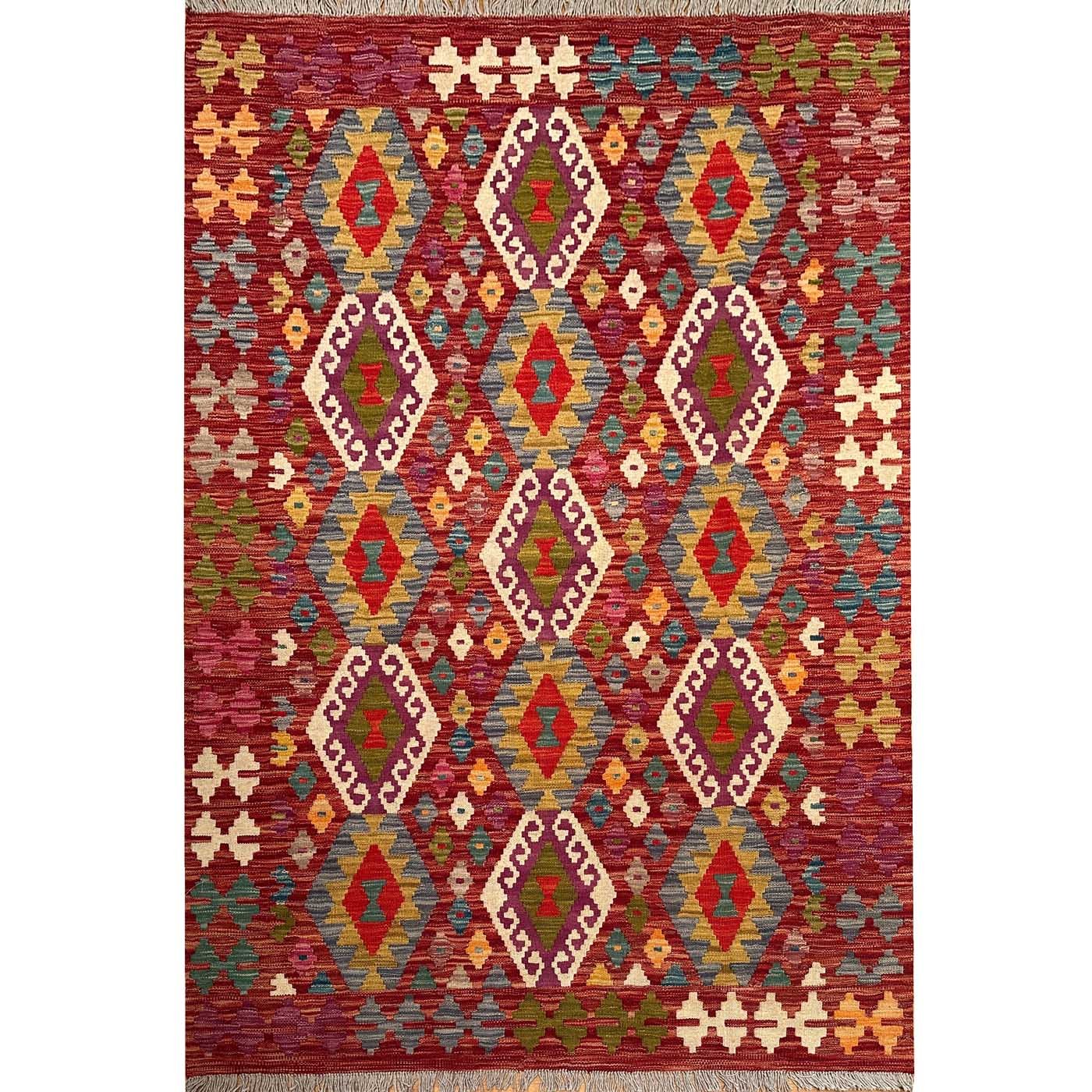 Kilim en laine tissé à la main, aux motifs anatoliens (130 x 180 cm)