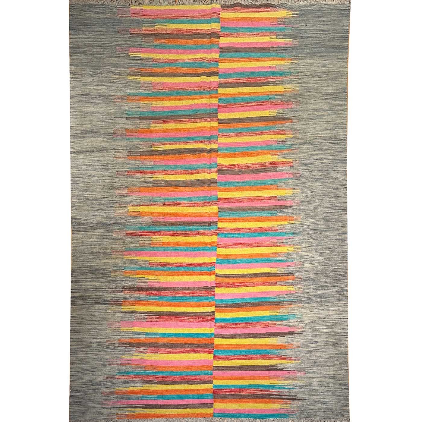Kilim moderne en laine multicolore, tissé à la main (200 x 300 cm)