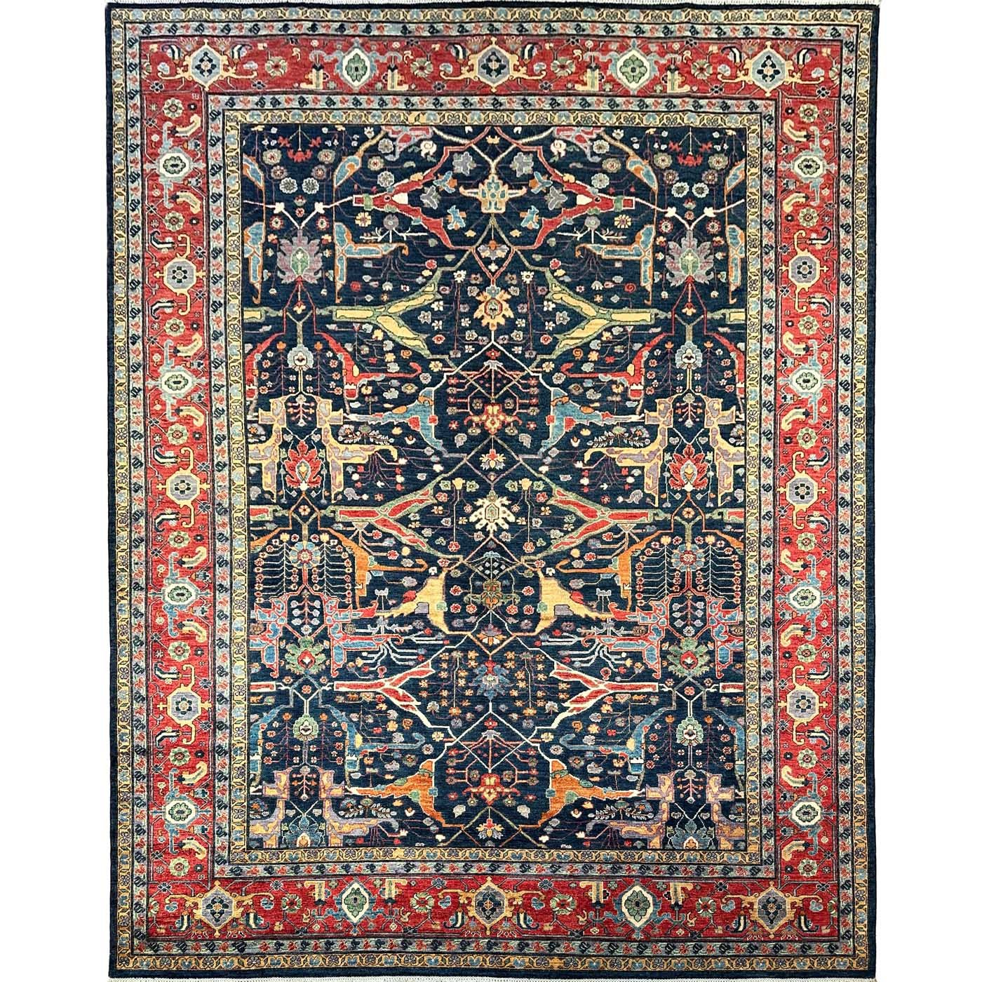 Tapis persan en laine de créateur Bijar bleu, tissé à la main (270 x 370 cm)