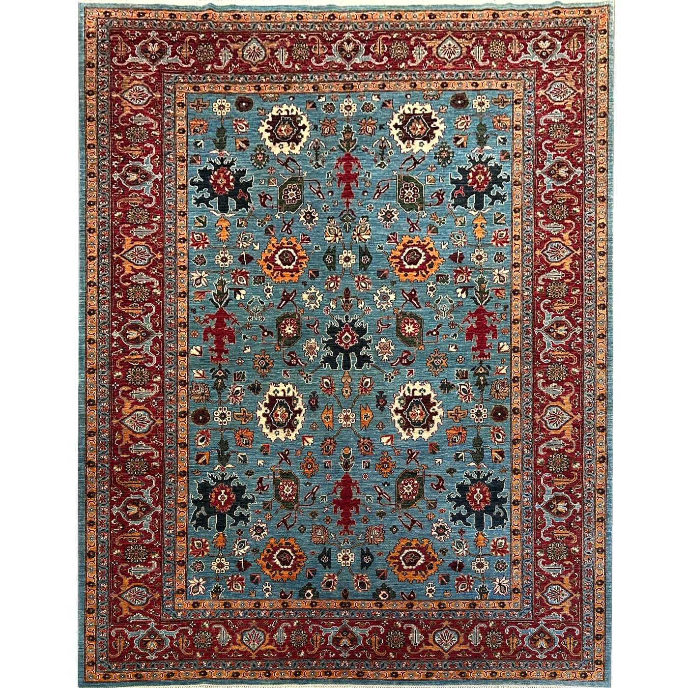 Tapis turc Oushak en laine, tissé à la main, couleur turquoise (280 x 370 cm)