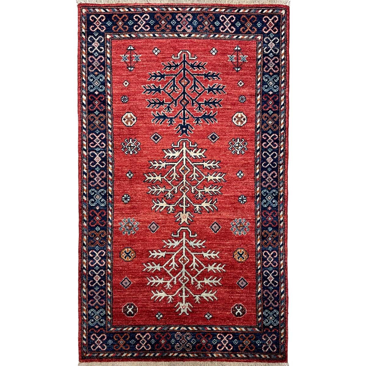 Hand-Woven Red Afghan Tribal Wool Rug (90x155 cm)