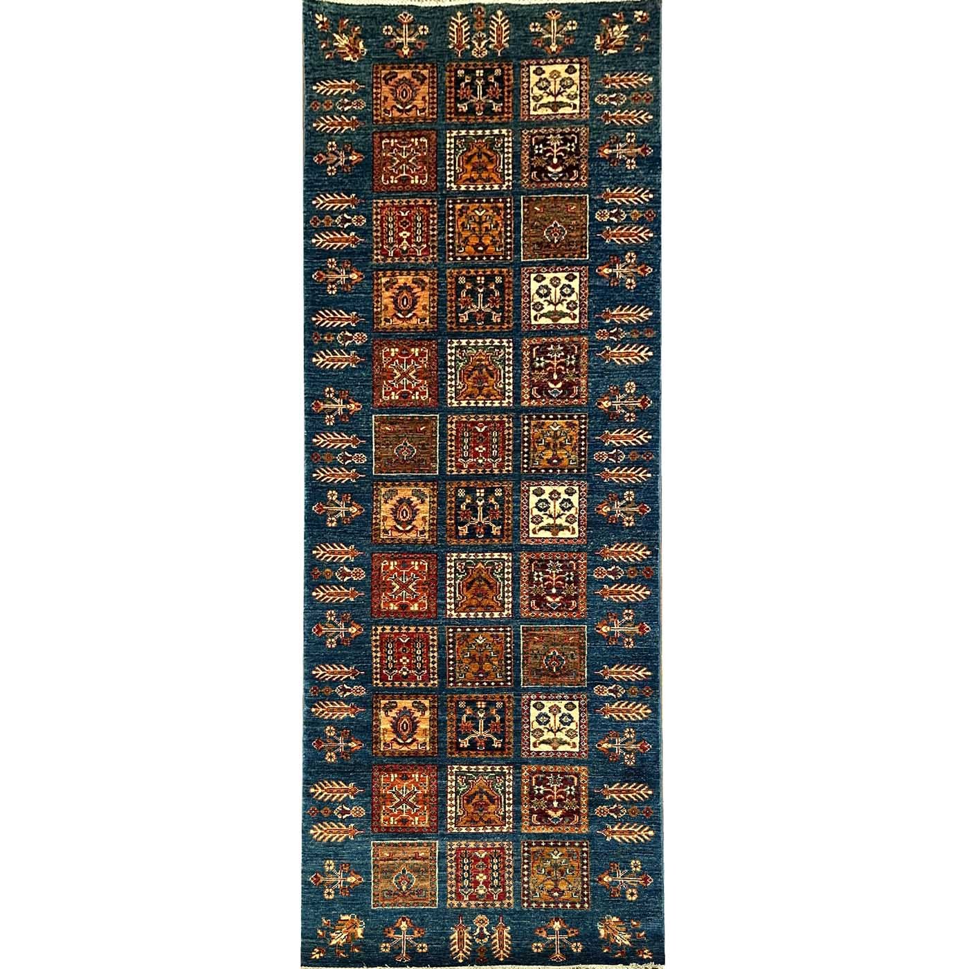Tapis de passage tribal Bakhtiari en laine, tissé à la main, bleu (80 x 255 cm)