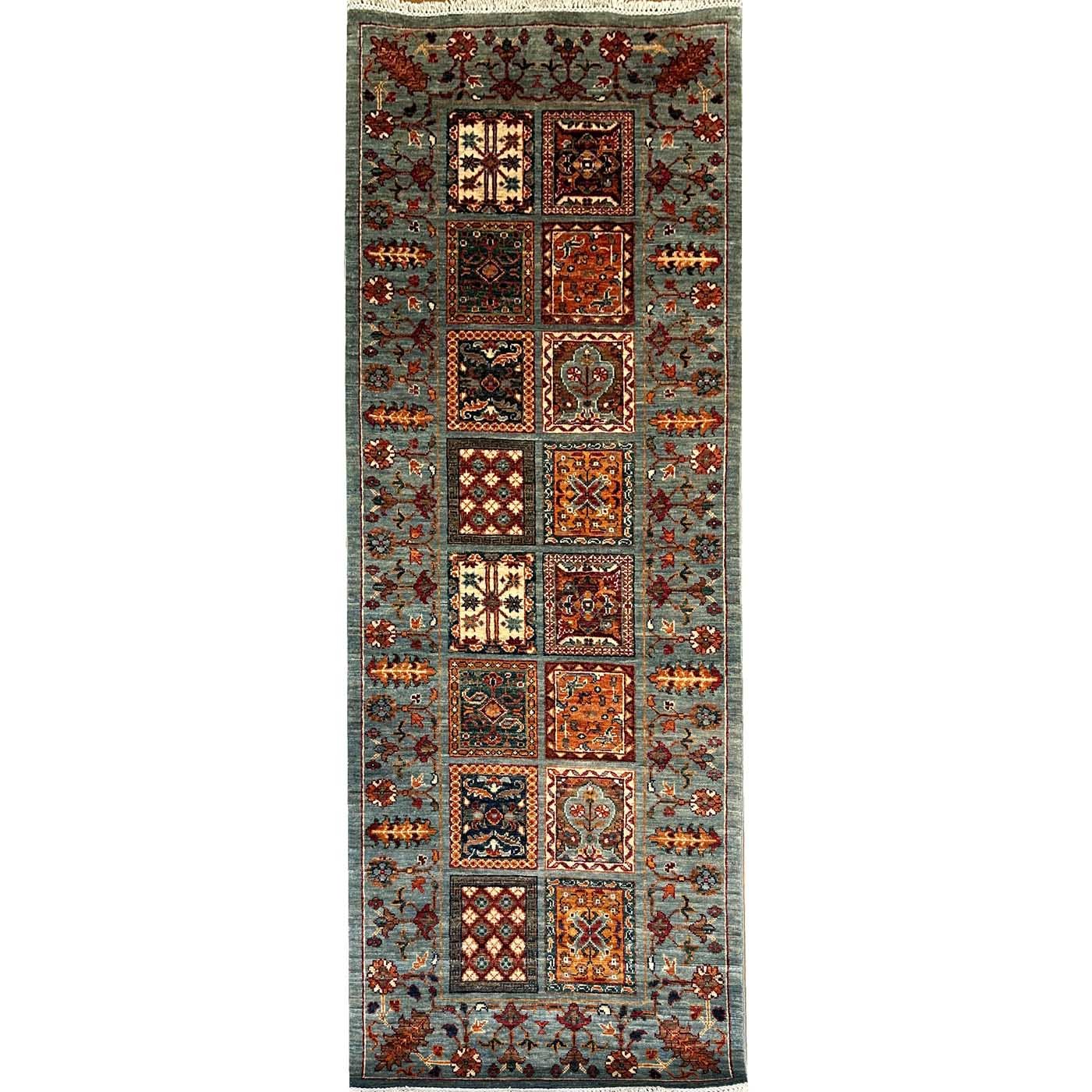 Tapis de passage tribal Bakhtiari en laine turquoise, tissé à la main (80 x 215 cm)