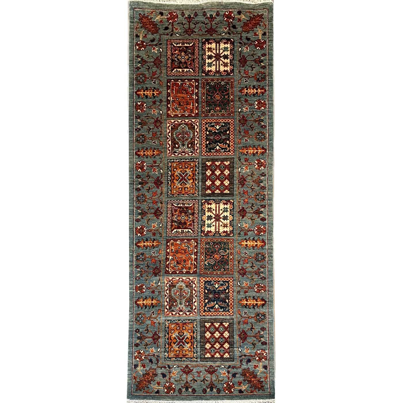 Tapis de passage tribal Bakhtiari en laine turquoise, tissé à la main (80 x 220 cm)