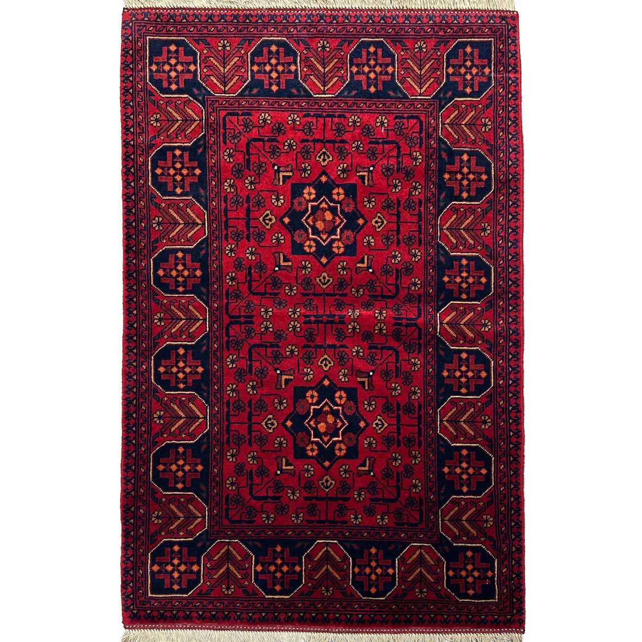 Hand-Woven Star Patterned Afghan Wool Rug (85x130 cm)