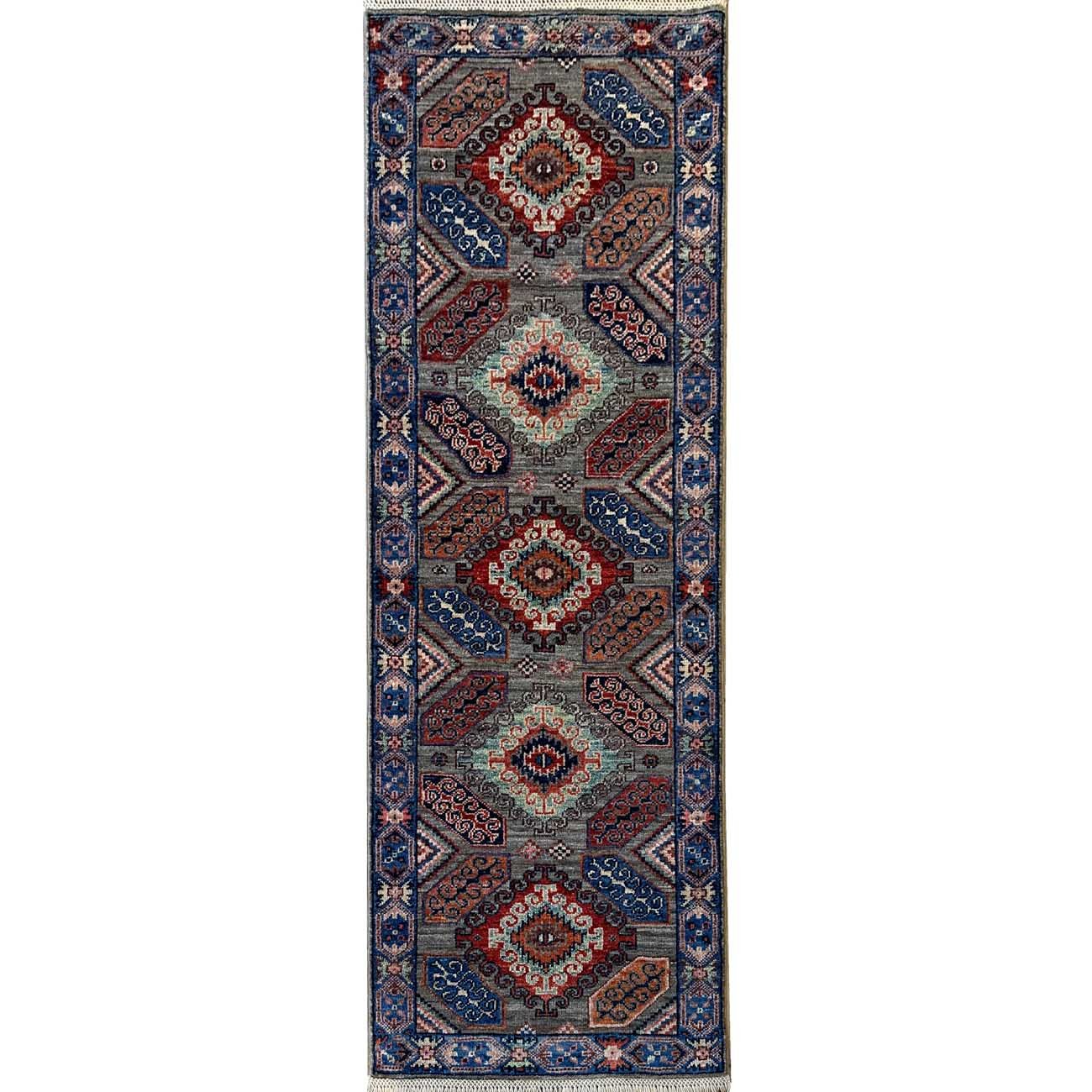 Hand-Woven Grey Qashqai Persian Wool Runner Rug (60x180 cm)