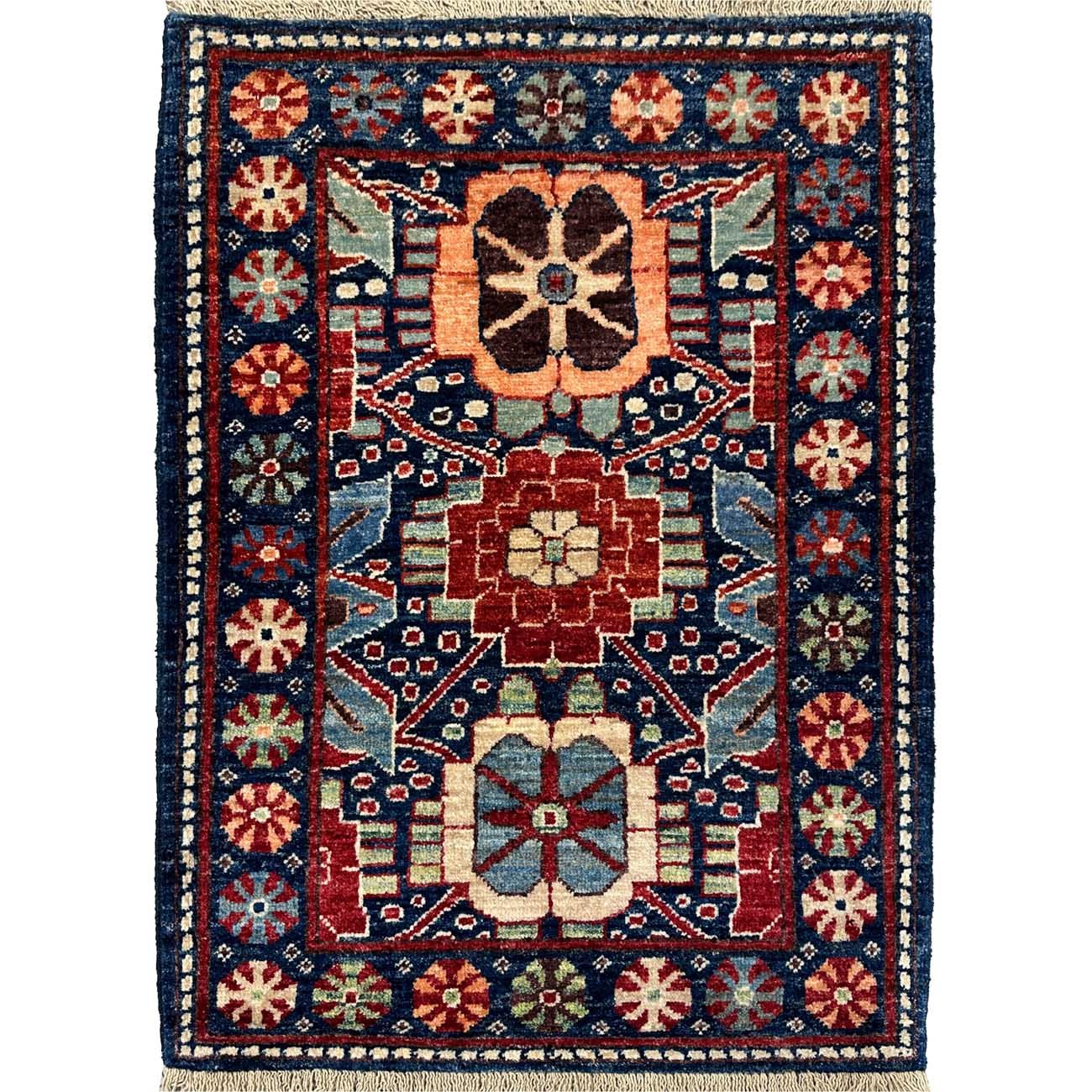 Hand-Woven Blue Afghan Tribal Wool Small Rug (65x90 cm)