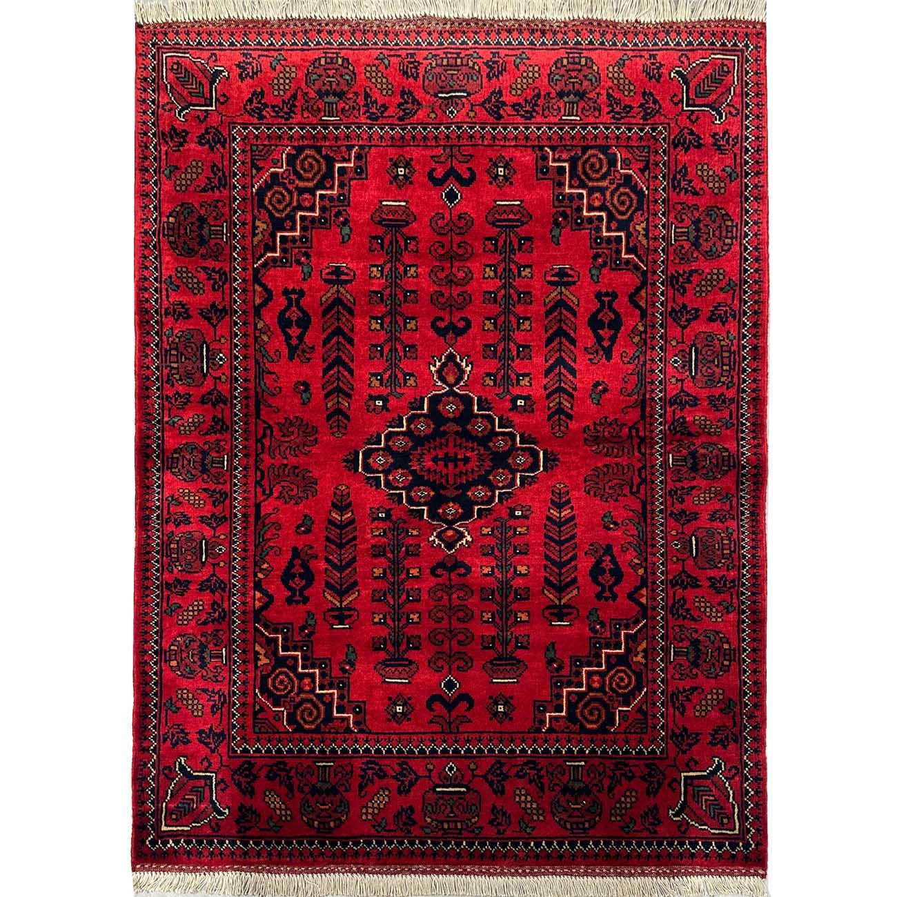 Hand-Woven Red Afghan Wool Rug (85x110 cm)