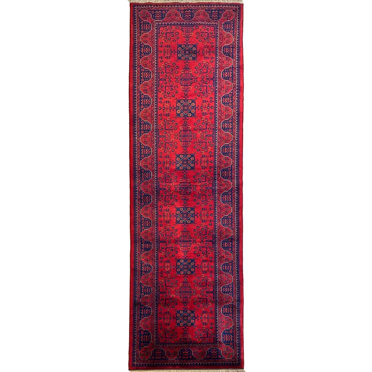Hand-Woven Star Patterned Afghan Wool Runner Rug (85x290 cm)