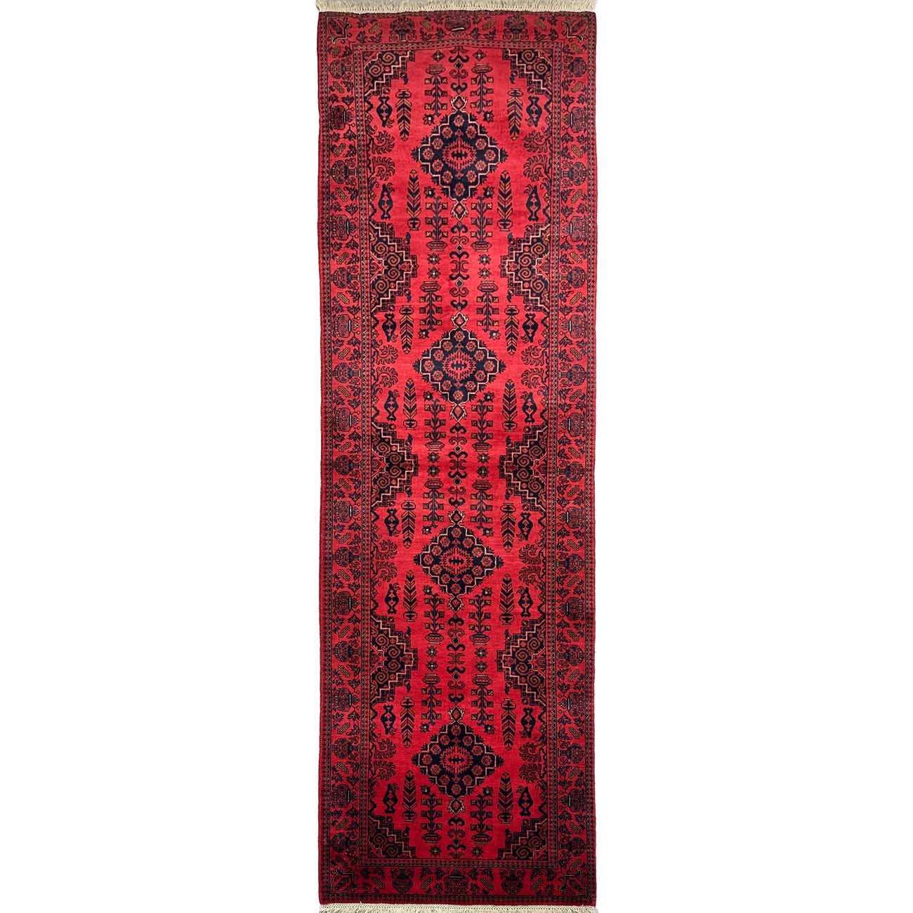 Hand-Woven Red Afghan Wool Runner Rug (80x295 cm)
