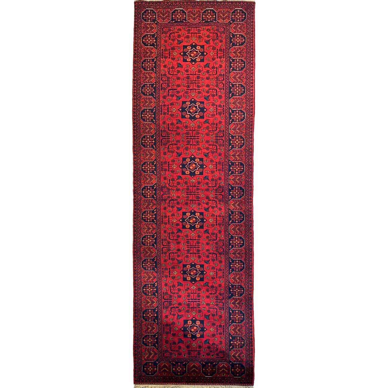 Hand-Woven Star Patterned Afghan Wool Runner Rug (85x300 cm)