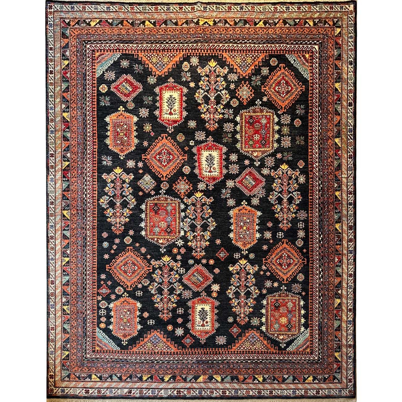 Hand-Woven Black Baluch Afghan Tribal Wool Rug (245x310 cm)