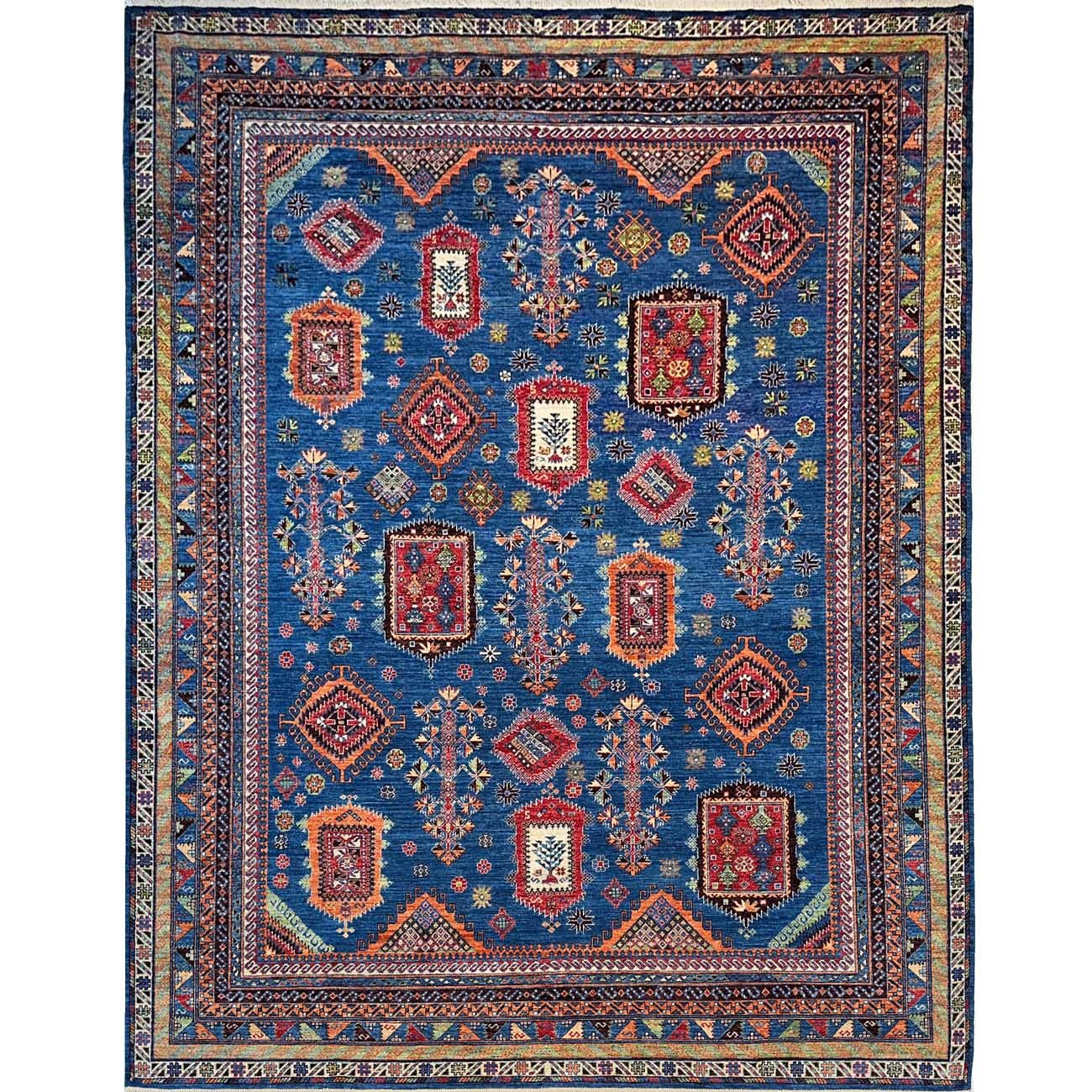 Tapis tribal baloutche en laine afghane, tissé à la main, bleu (275 x 360 cm)