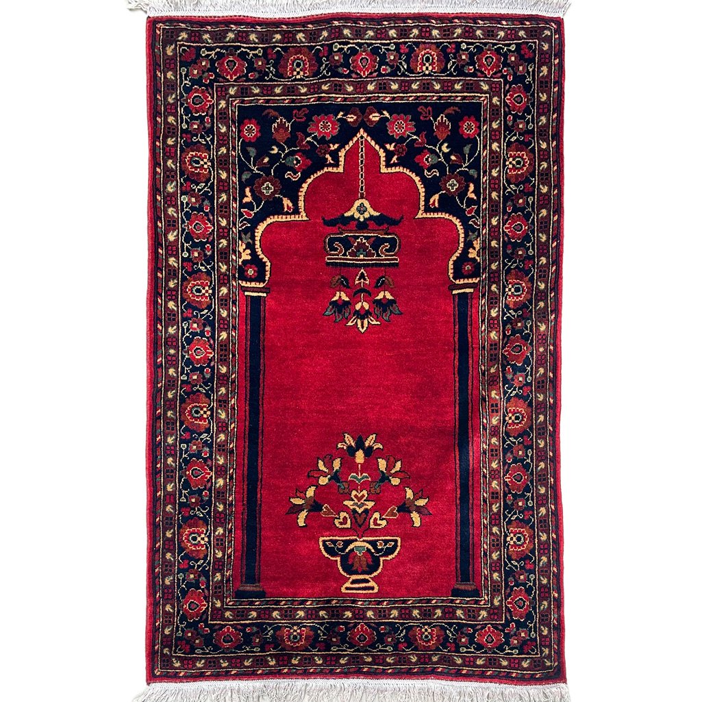 Hand-Woven Red Afghan Bilicik Prayer Rug Wool Rug (85x120 cm)