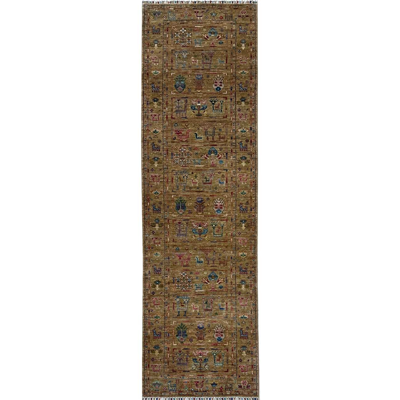 Hand-Woven Figural Bohemian Tribal Wool Runner Rug (85x300 cm)