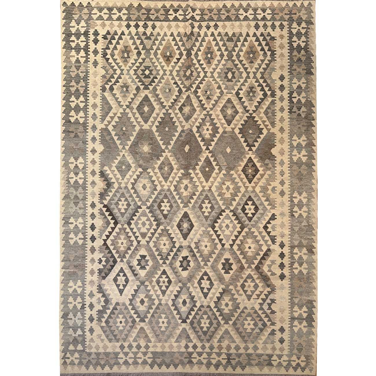Hand-Woven Natural Anatolian Patterned Wool Kilim (205x295 cm)
