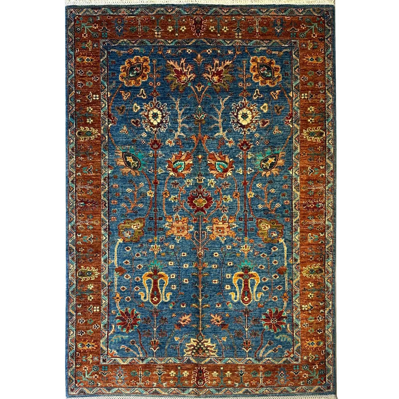 Tapis afghan en laine Sultani bleu, tissé à la main (125 x 180 cm)