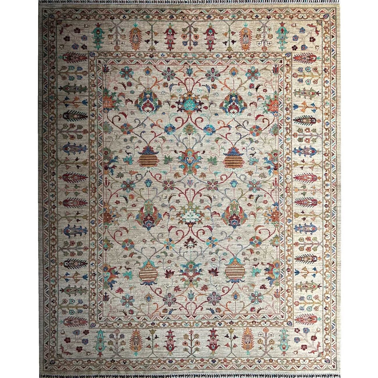 Tapis en laine Sultani beige à motifs floraux, tissé à la main (245 x 285 cm)