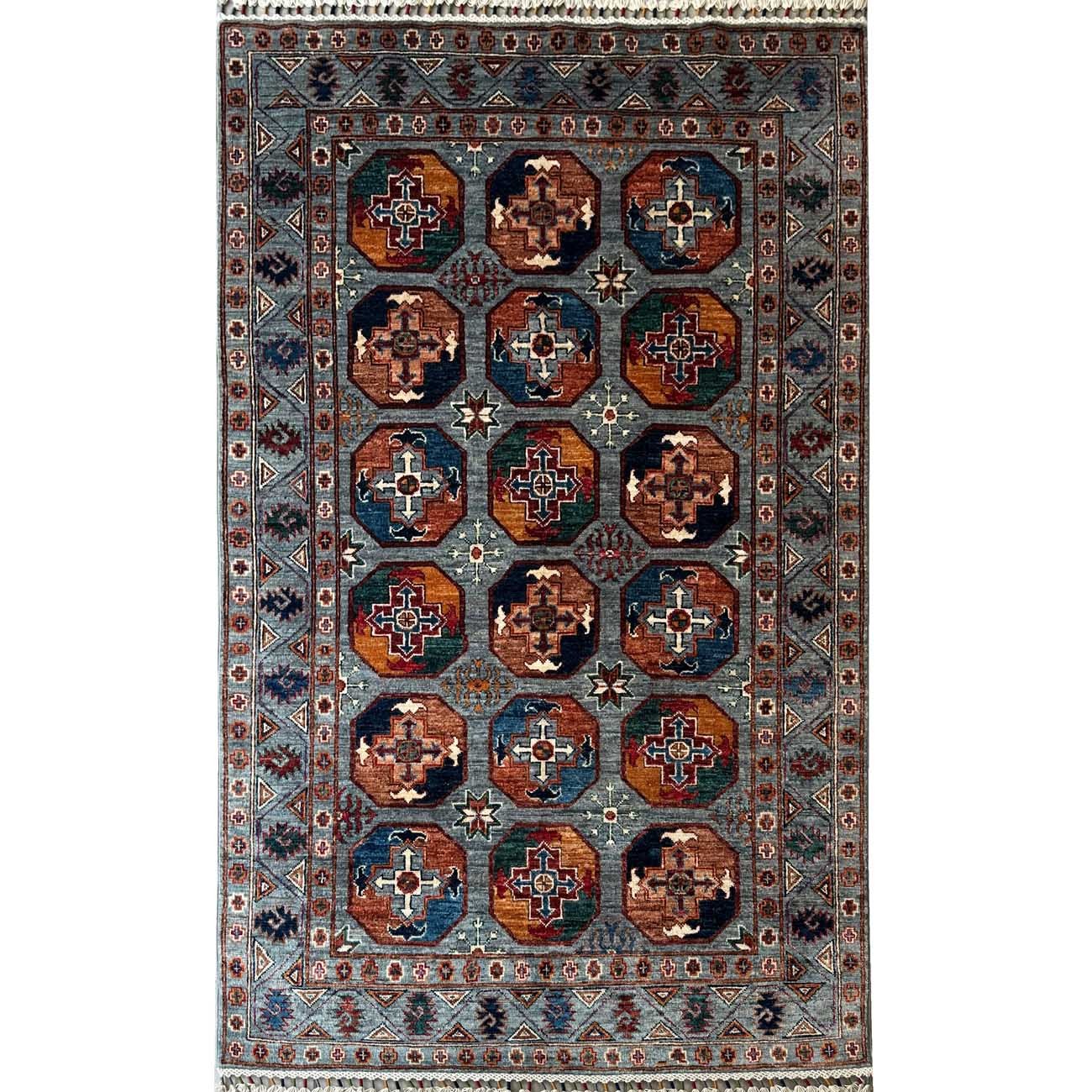 Tapis en laine turkmène Ersari tissé à la main (125 x 205 cm)