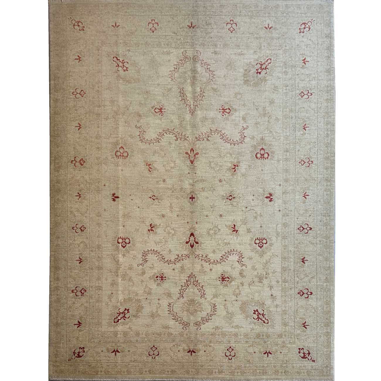 Tapis en laine Oushak beige tissé à la main (195 x 290 cm)