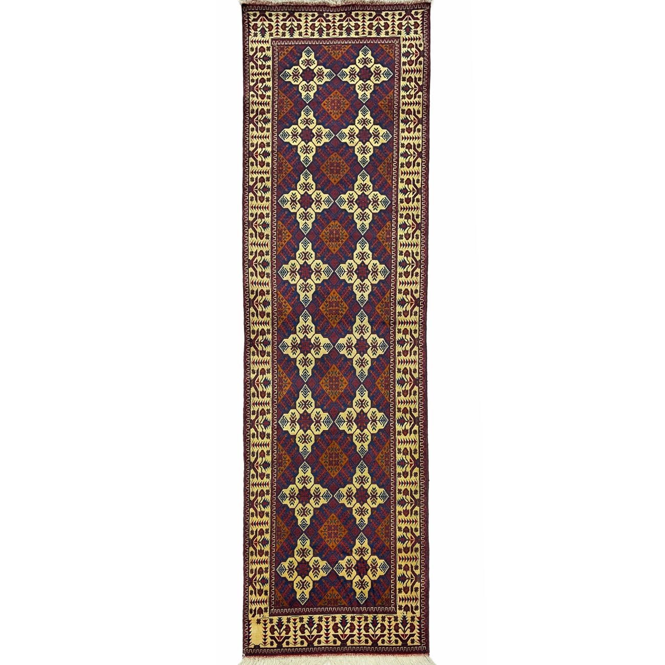 Hand-Woven Afghan Bilicik Finely Woven Wool Runner Rug (80x295 cm)