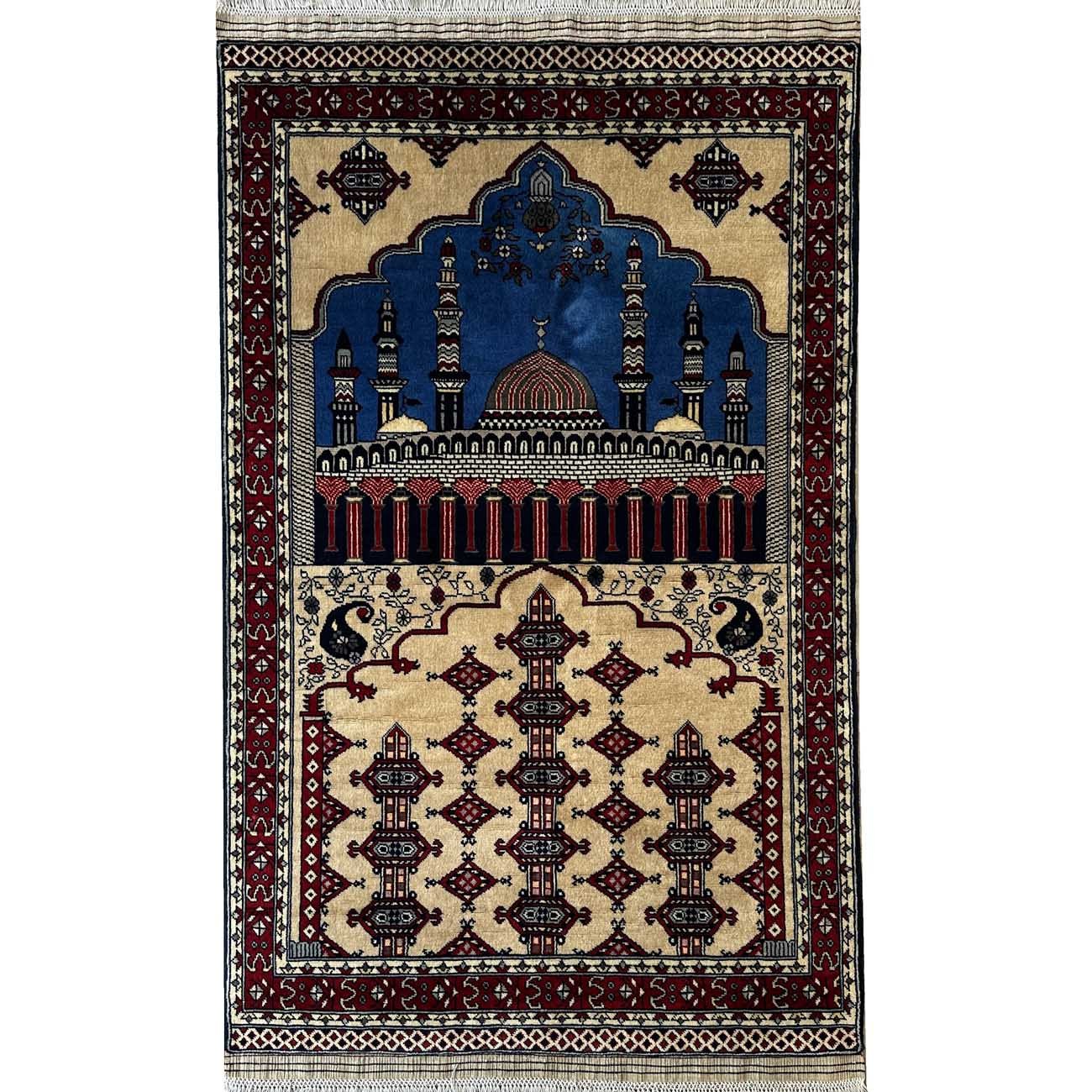 Hand-Woven Afghan Bilicik Prayer Rug Wool Rug (90x130 cm)