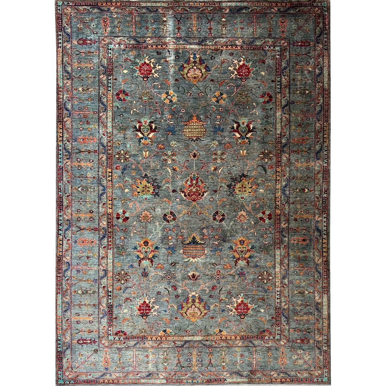 Tapis en laine Sultani gris, tissé à la main (205 x 305 cm)