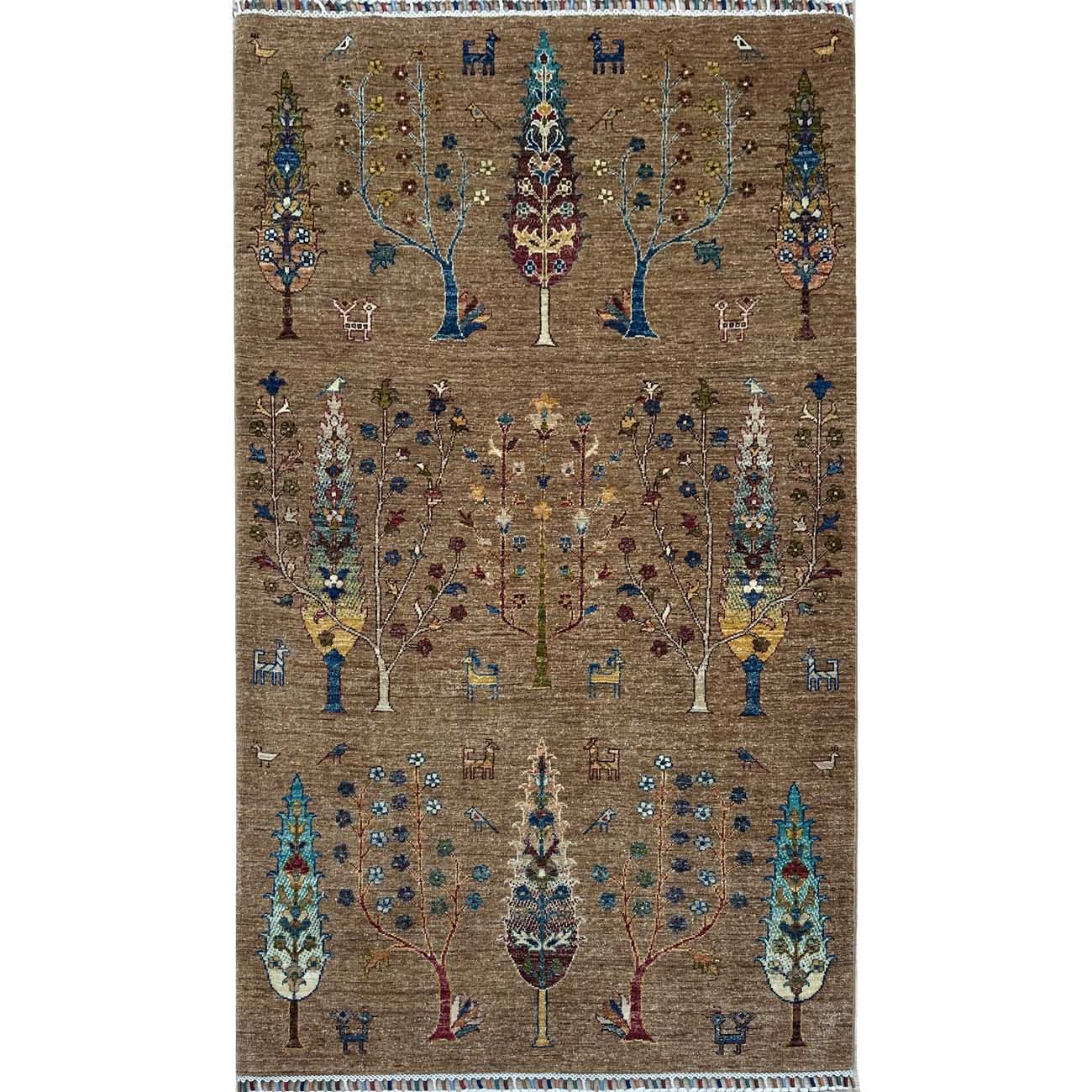 Hand-Woven Tree Motif Tribal Wool Rug (120x200 cm)