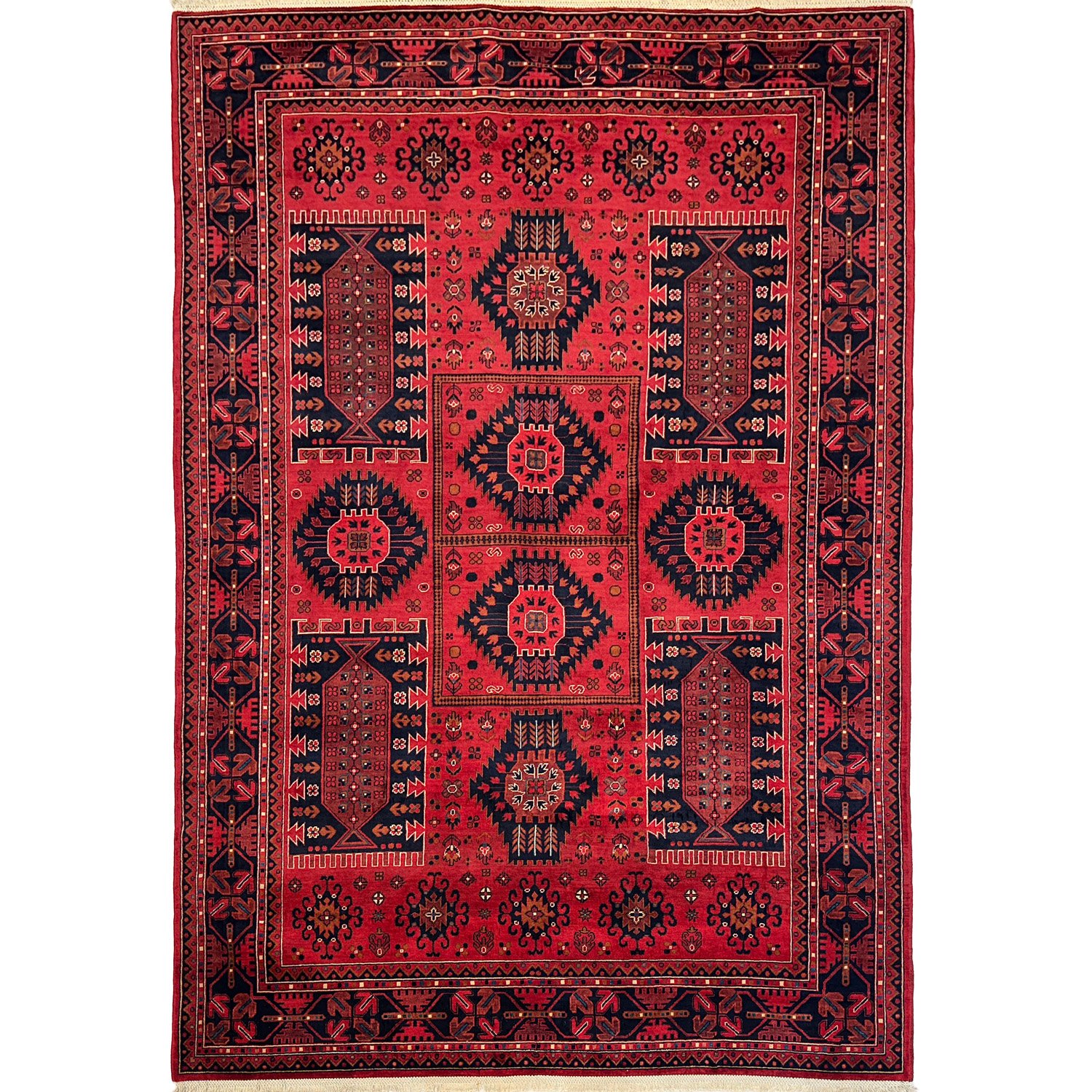 Hand-Woven Red Turkmen Wool Rug (205x305 cm)