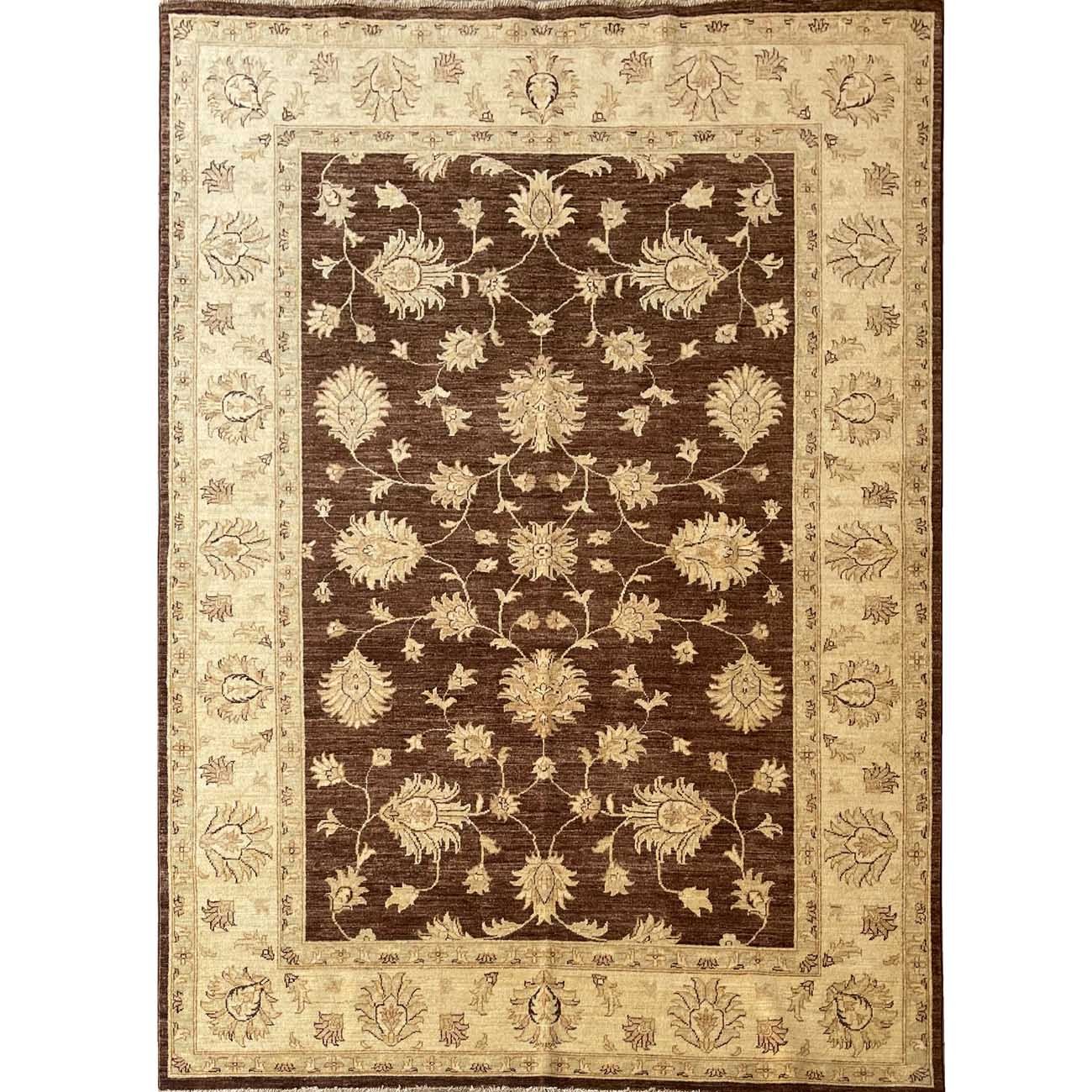 Hand-Woven Brown Floral Oushak Wool Rug (170x235 cm)
