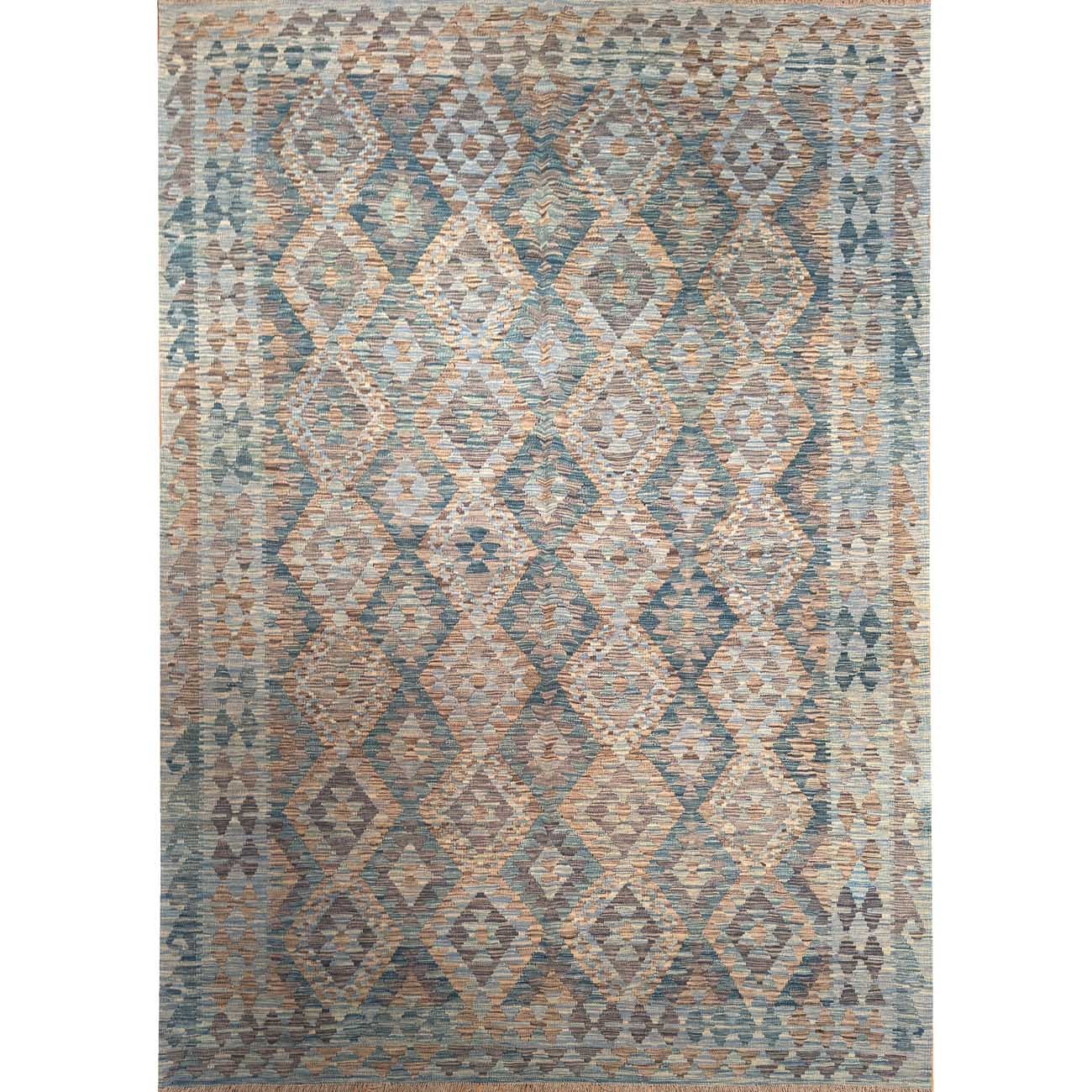 Kilim en laine tissé à la main, motif anatolien gris (195 x 290 cm)