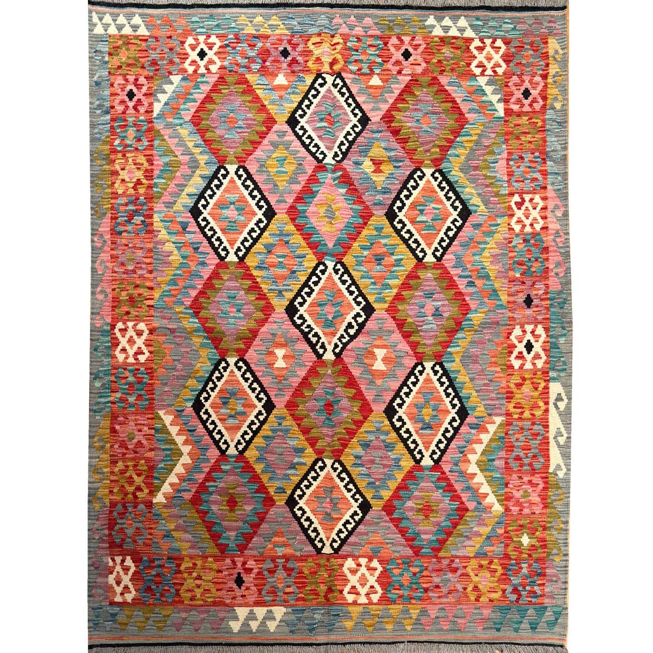 Hand-Woven Anatolian Patterned Wool Kilim (150x200 cm)
