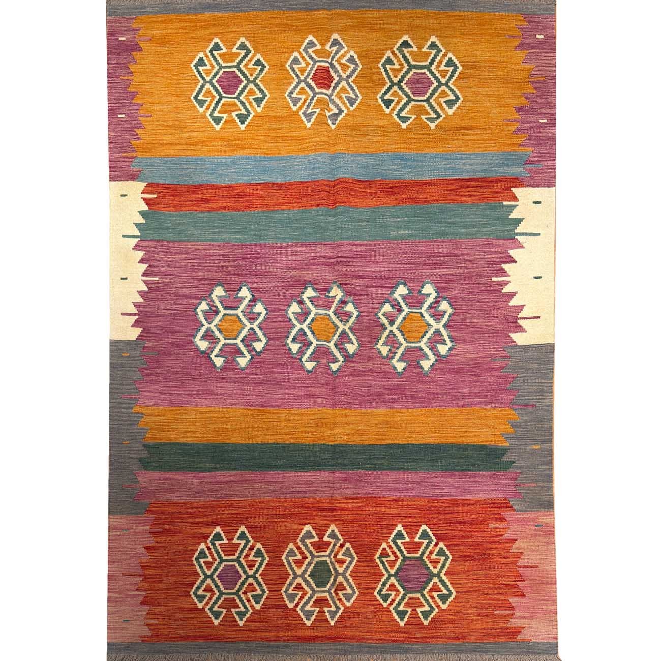 Hand-Woven Anatolian Patterned Wool Kilim (175x245 cm)