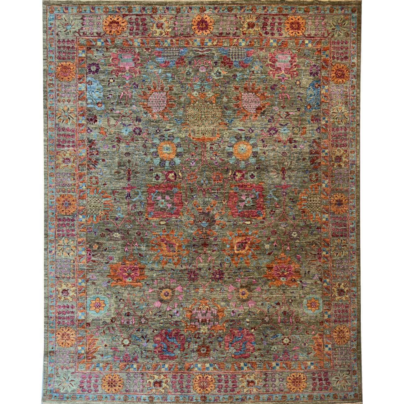 Hand-Woven Green Oushak Wool Rug (245x305 cm)
