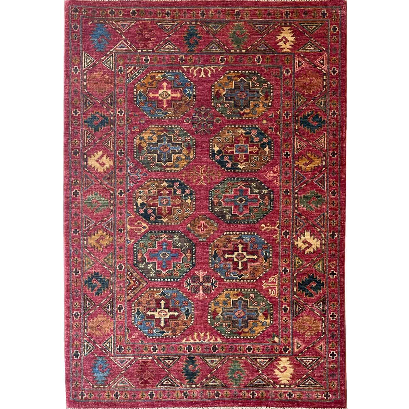 Hand-Woven Pink Ersari Turkmen Wool Rug (100x150 cm)