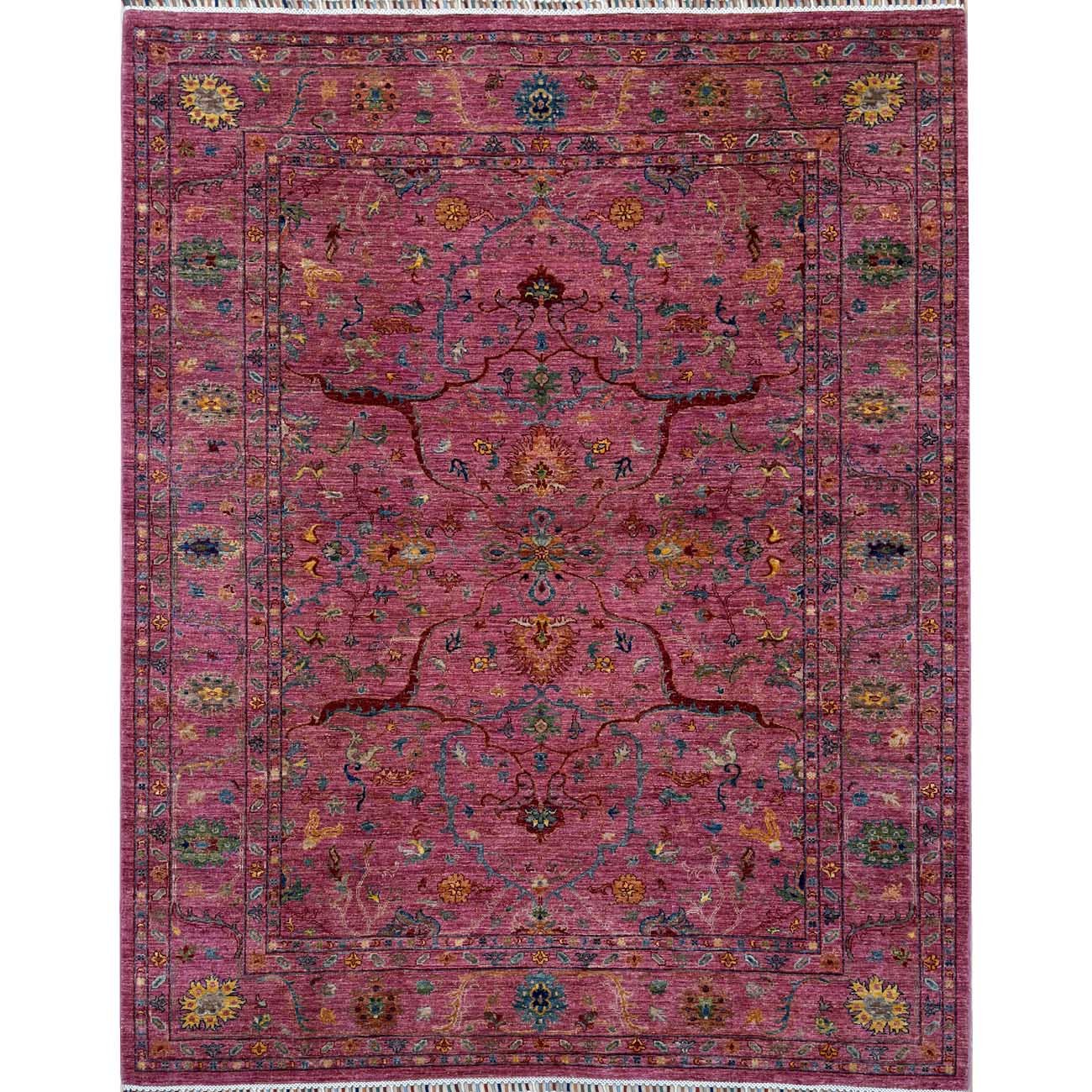 Hand-Woven Pink Bijar Persian Designer Wool Rug (205x245 cm)