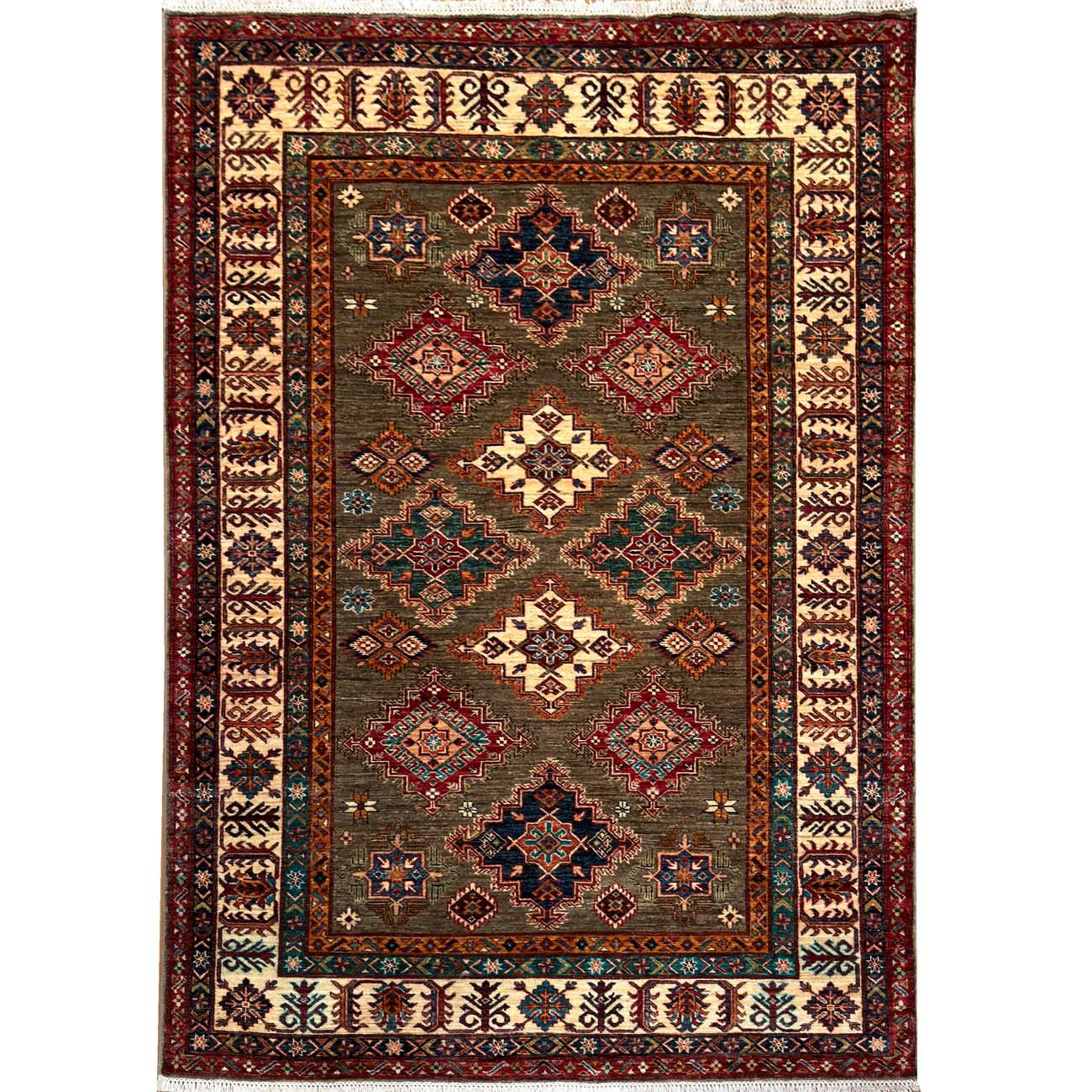 Tapis en laine Kazak gris naturel, tissé à la main (170 x 235 cm)