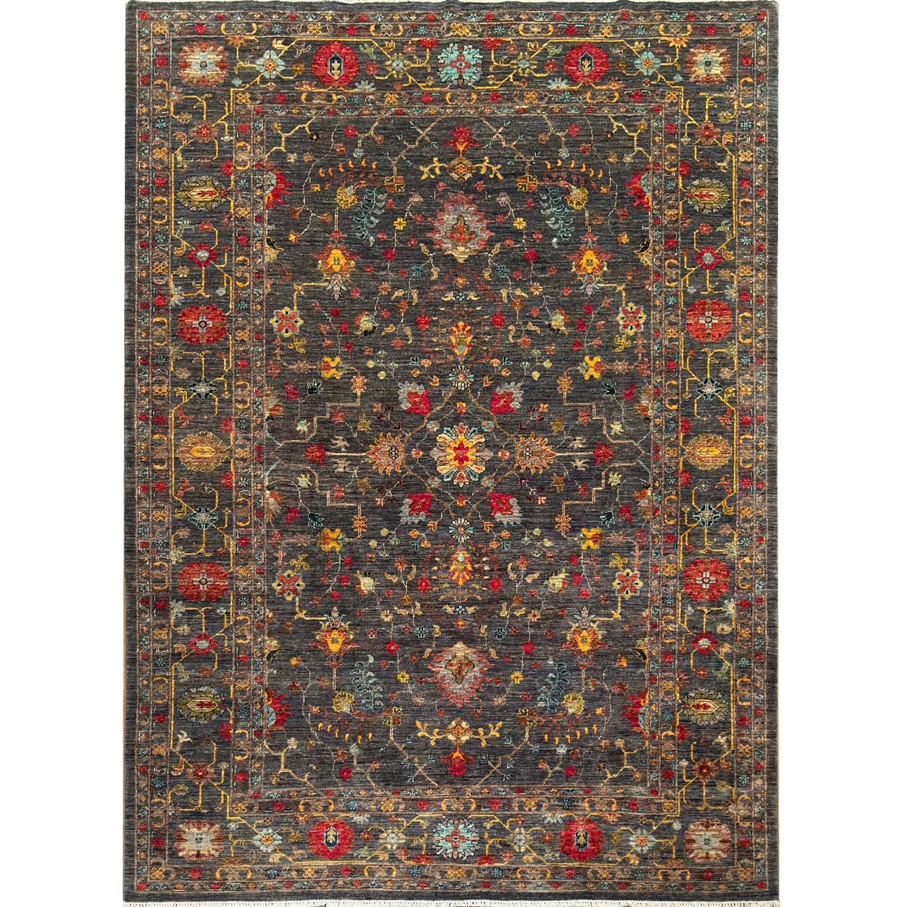 Tapis en laine Sultani à motifs floraux gris, tissé à la main (215 x 300 cm)