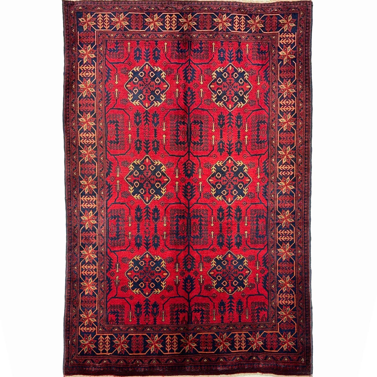 Hand-Woven Red Afghan Bilicik Wool Rug (100x145 cm)