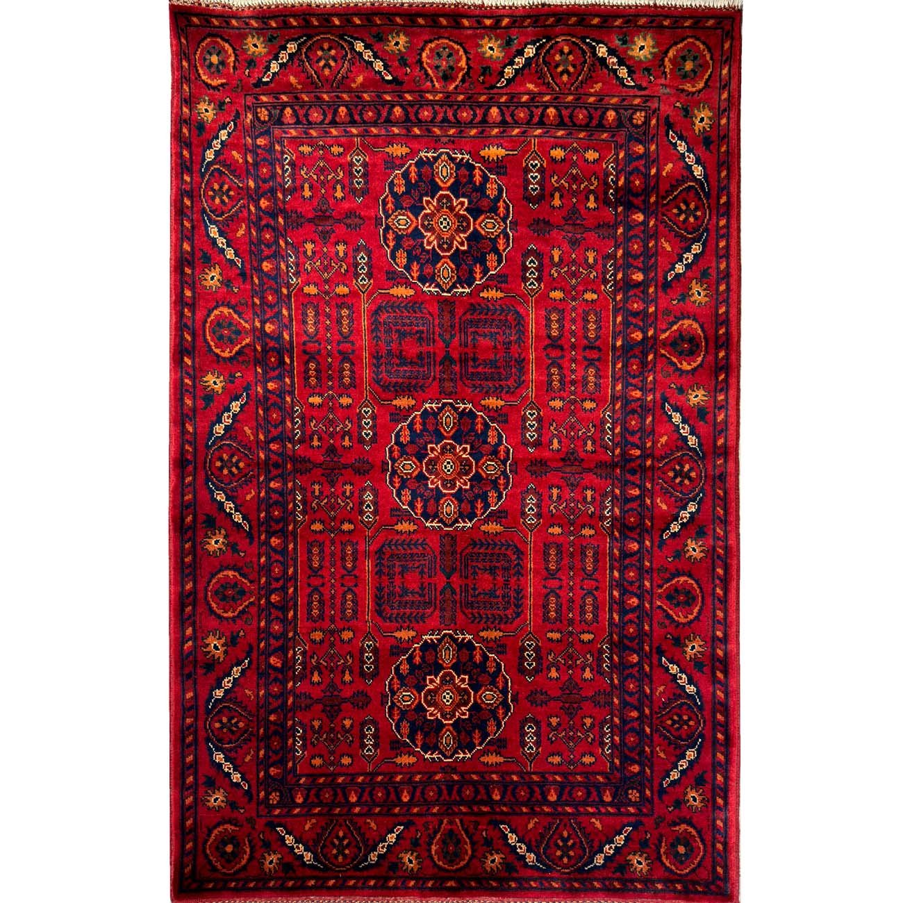 Hand-Woven Red Turkmen Wool Rug (100x160 cm)