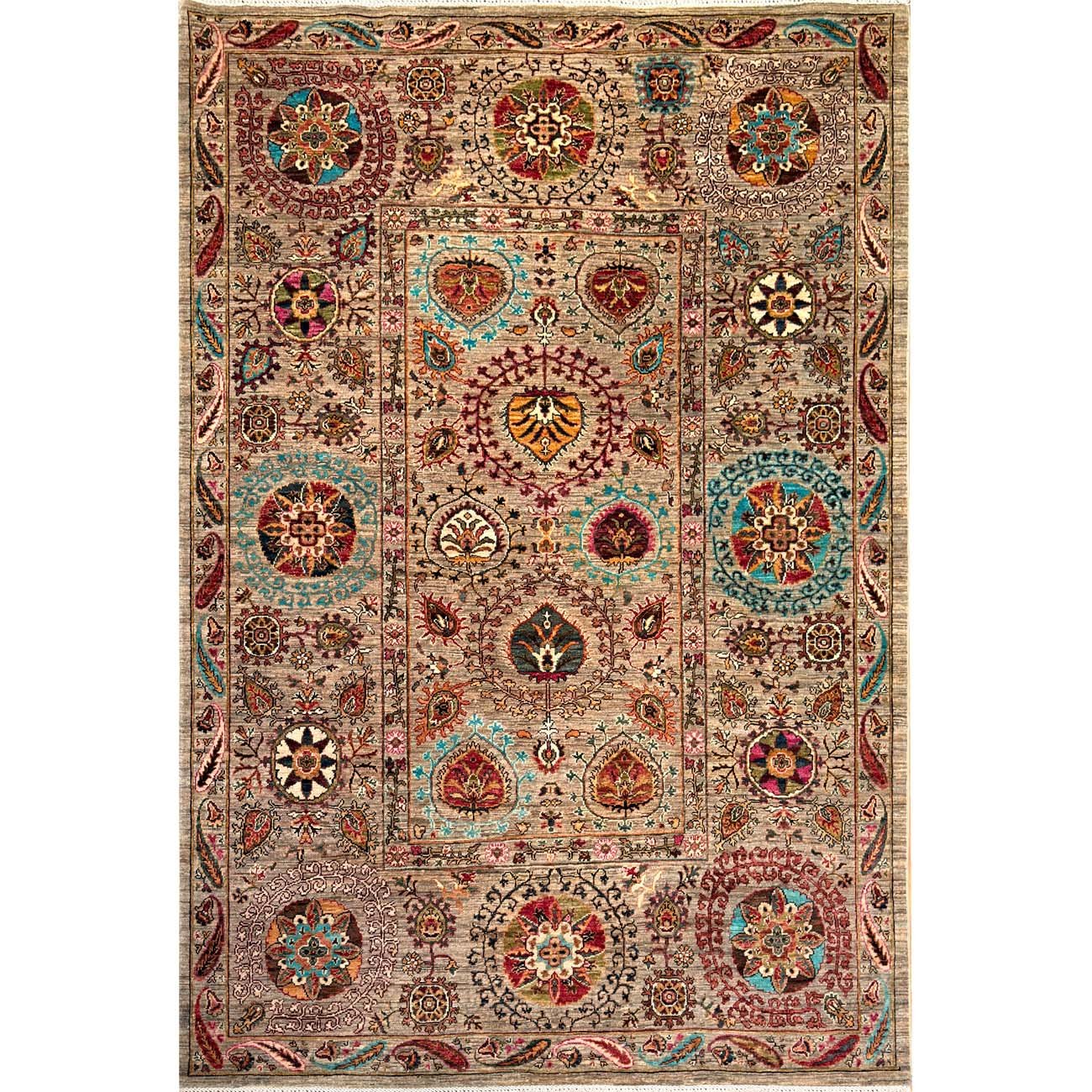 Tapis tribal en laine « Suzani » à motifs floraux, tissé à la main (175 x 250 cm)